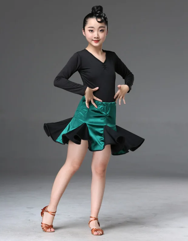 

Детская одежда для латинских танцев, весенняя одежда для девочек, новинка 2019, костюм с длинными и короткими рукавами, сплит-юбка для танцев