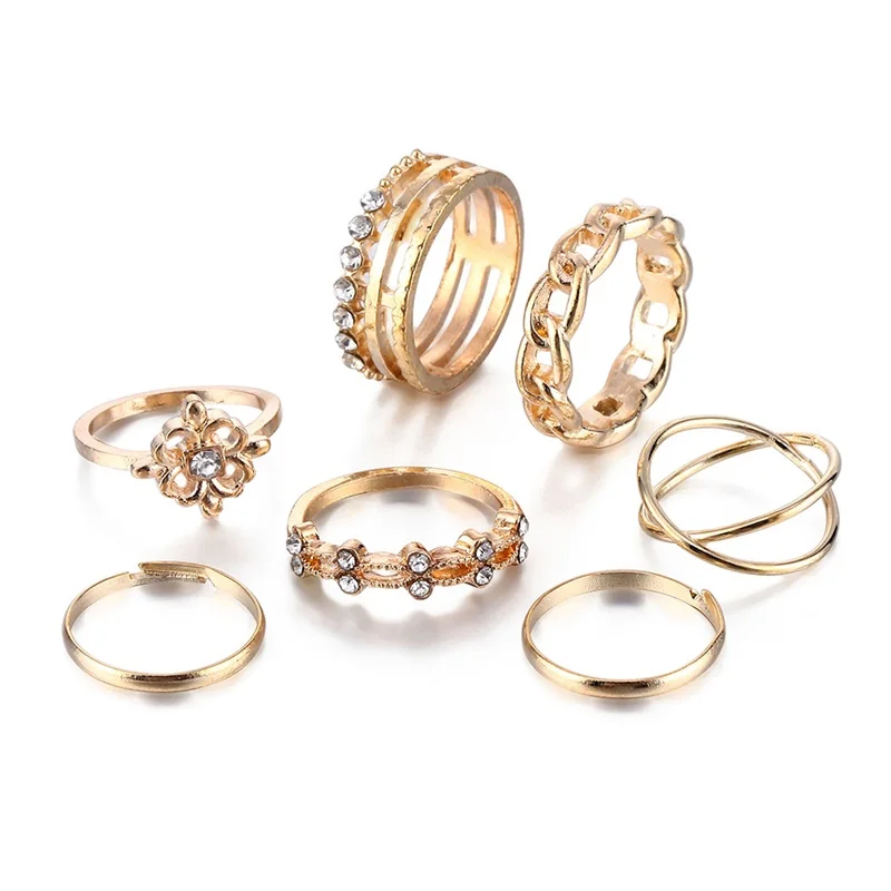 Женский набор колец миди FNIO из сплава с кристаллами и цветком 8 шт./компл.|Кольца| |