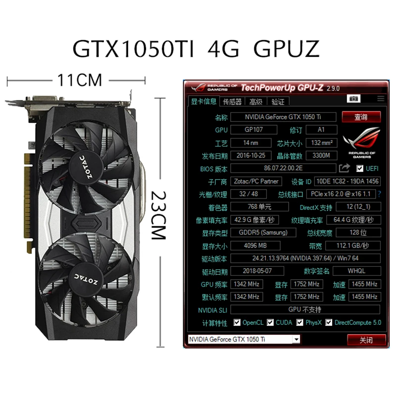 ZOTAC GTX 1050Ti 4GB Graphics Card GPU GTX1050 Ti 4GB OC Video Card Map for GeForce nVIDIA GTX1050Ti Overclock 128Bit Video card images - 6