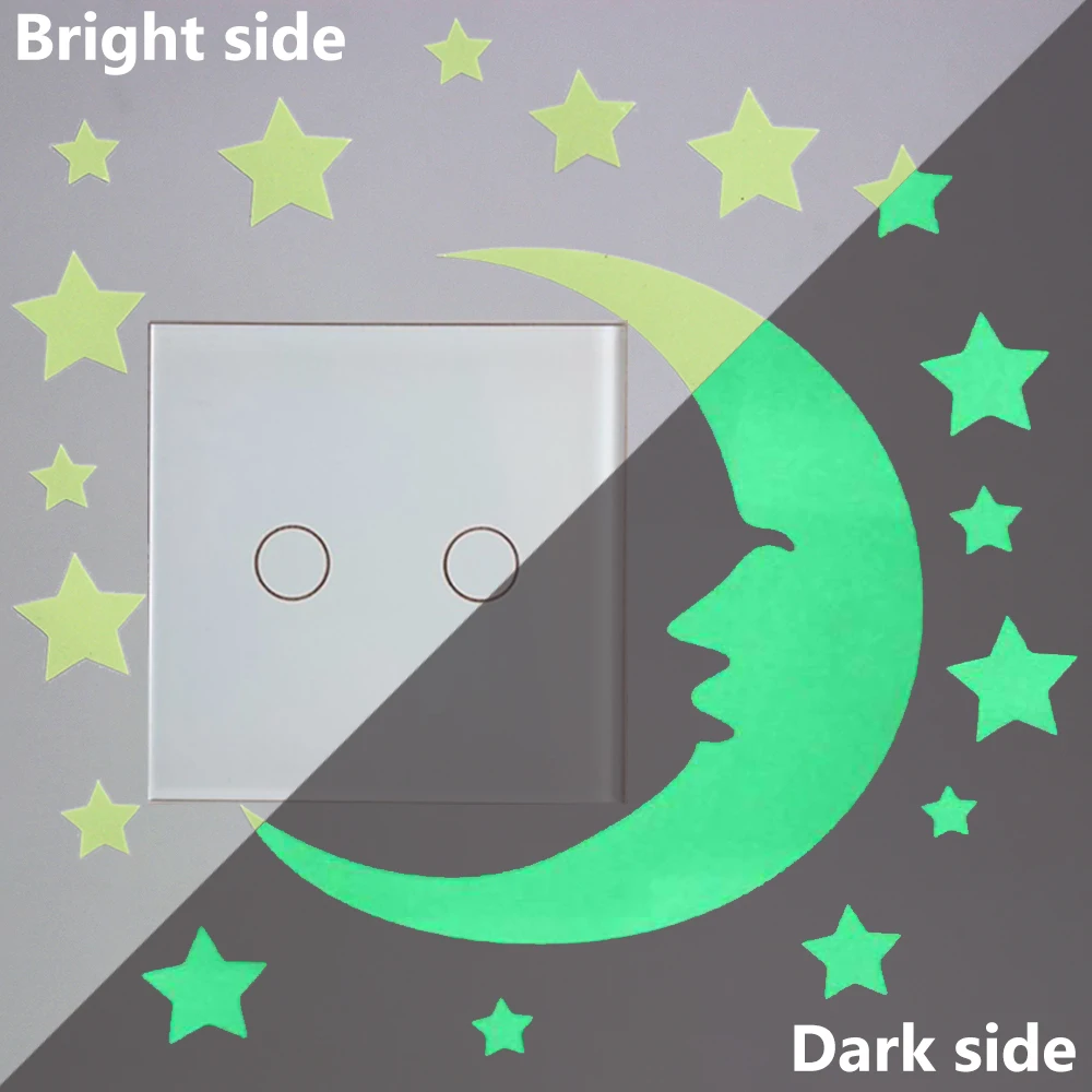 Светящаяся наклейка в виде луны и звезд светится темноте настенный стикер для