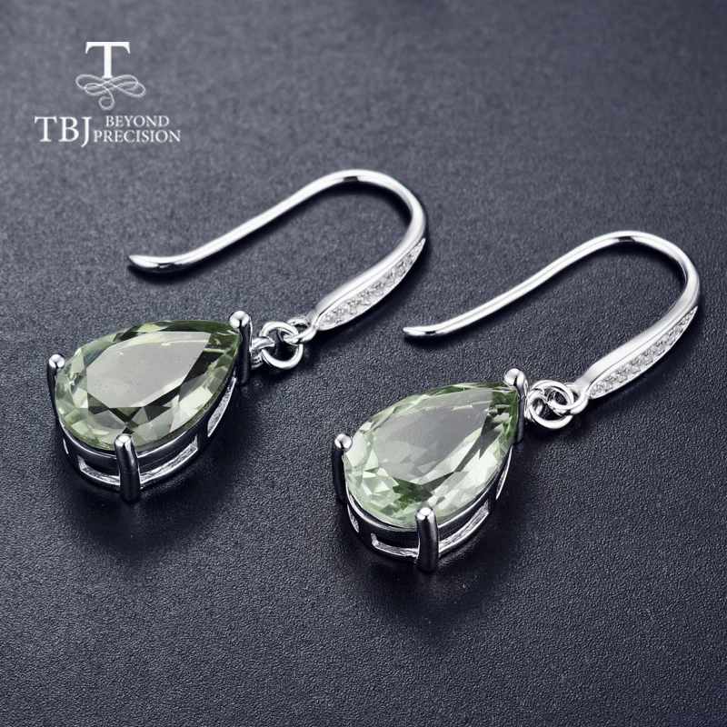 TBJ, горячая распродажа, 6ct, натуральный зеленый аметист, кварц, драгоценный камень, висячие серьги, чистое 925 пробы серебро, хорошее ювелирное изделие для женщин