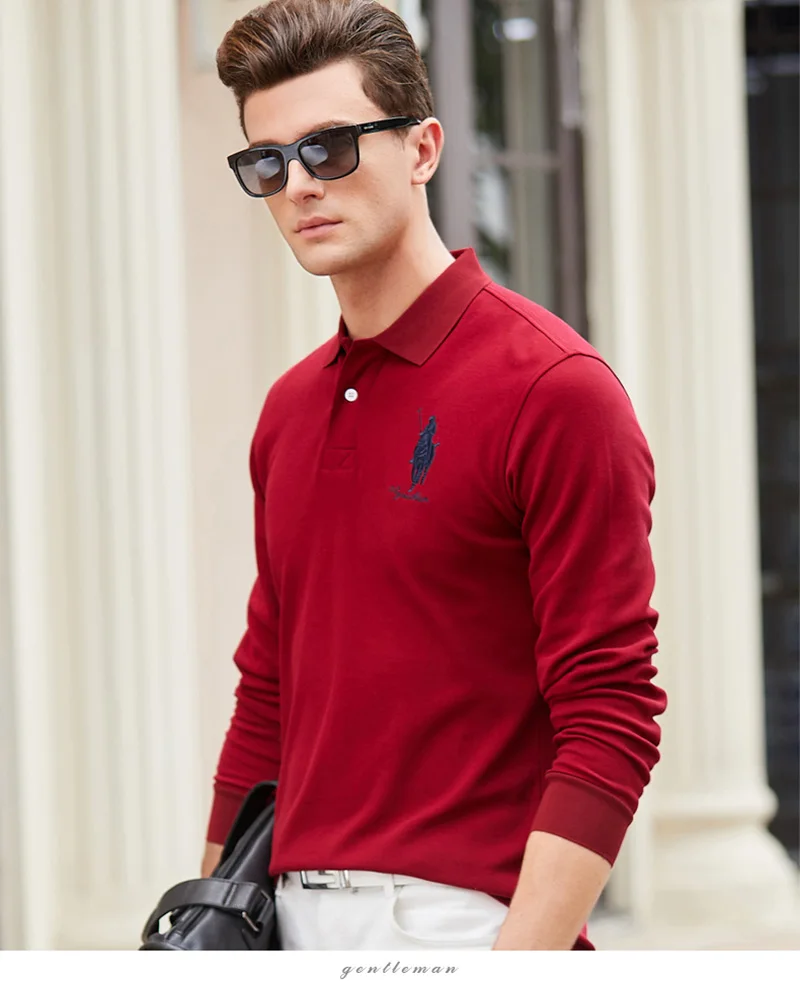 Верхняя одежда Qualite Solide couleur 3D Broderie Polo Chemise повседневные рубашки поло hommes de Polo A manches Longues 2019New поступление поло