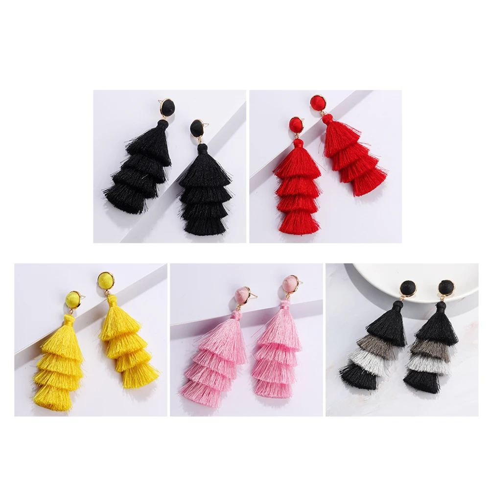 Новые модные серьги гвоздики для женщин 4 слойные с кисточками в богемном стиле