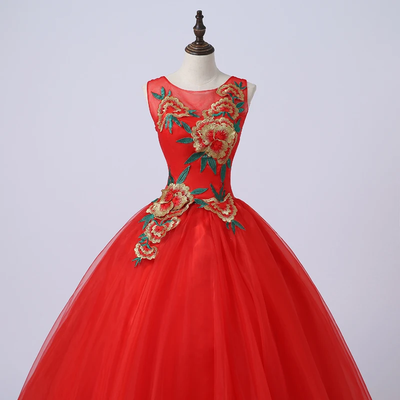 Quinceanera/красное роскошное бальное платье с цветочной вышивкой яркие цвета
