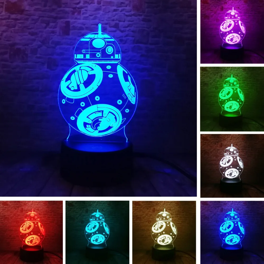 Звездные войны BB-8 шар Робот 3D СВЕТОДИОДНЫЙ Ночник светильник красочный градиент