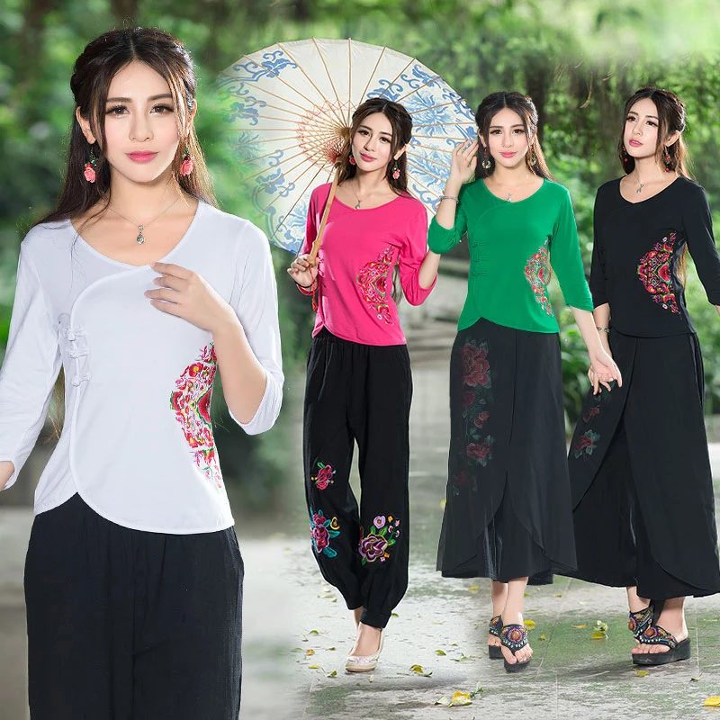 Де Голубь 2016 Весной и Осенью новый национальный стиль вышивки женщины топы с