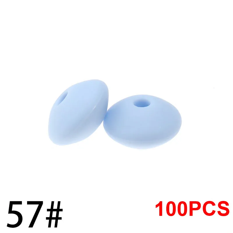 57 Pastel Blue 12 мм, 100 шт, детский прорезыватель, жемчужные силиконовые бусины, чечевица, BPA бесплатно, для детей, прорезыватель, ожерелье, браслет, сделай сам, очаровательные игрушки для кормления, уход - Цвет: 57 Pastel Blue