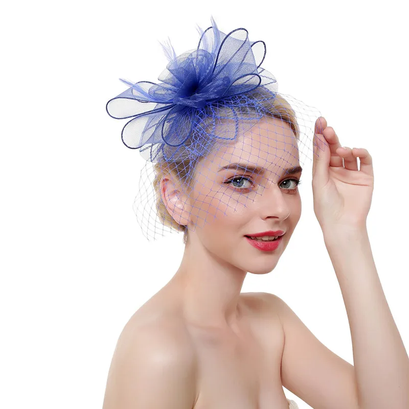 Kajeer стиль женские перьевые сетки Hairwear чародейные шляпы лошадь гонки праздничные шапки невесты пряди волос аксессуары для волос - Цвет: BLUE