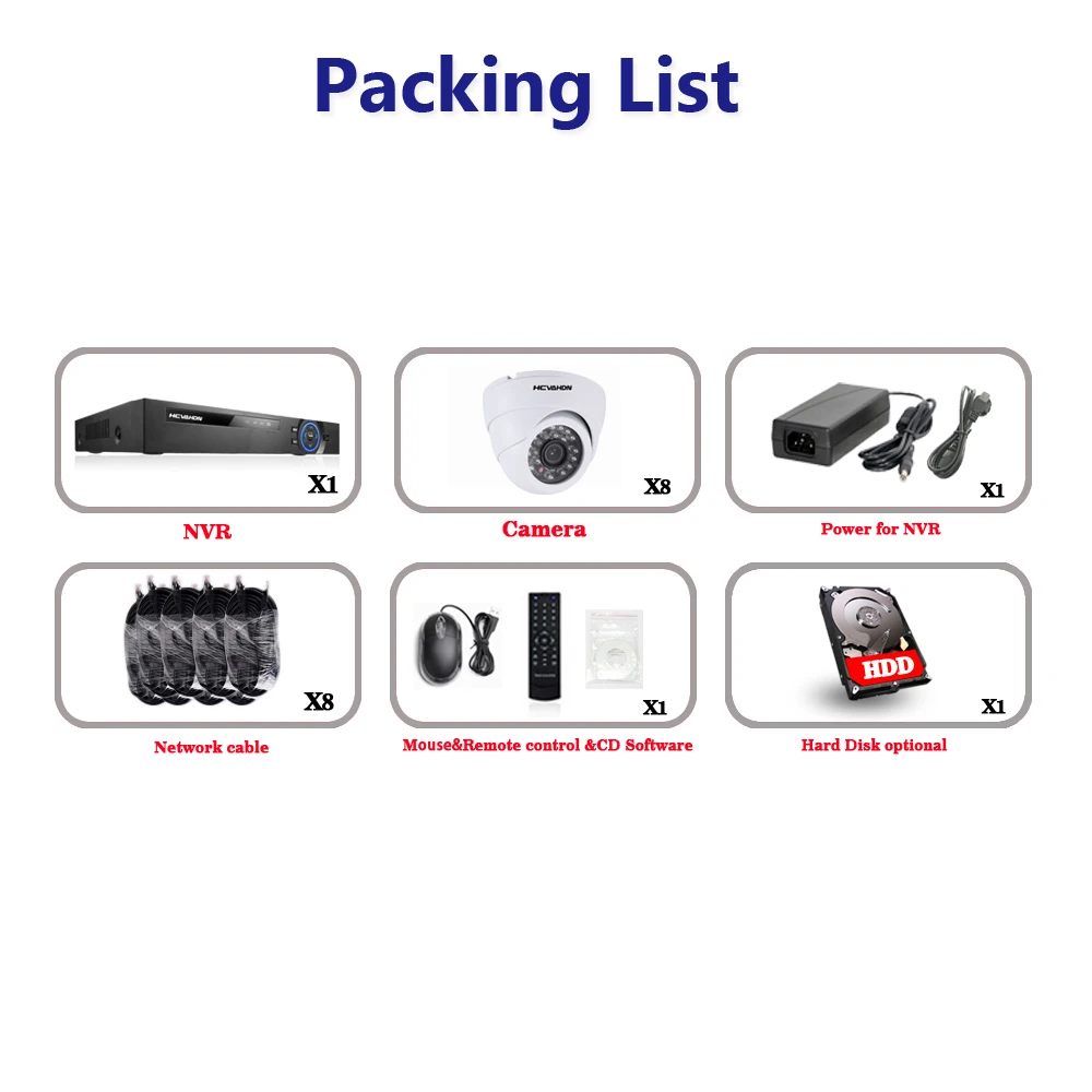 Hcvahdn 8CH 1080 P POE NVR CCTV Системы 2MP Крытая купольная IP камера Камера P2P безопасность Onvif