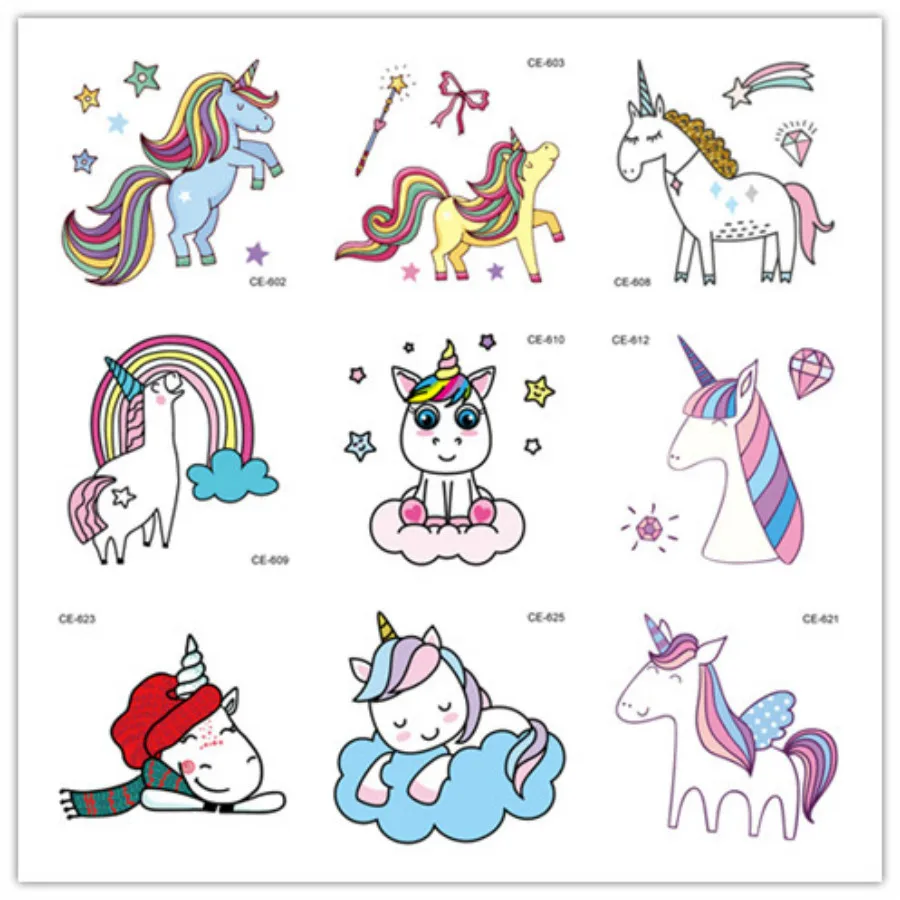 1 шт Красочные розы в виде единорога из мультфильма Временные татуировки