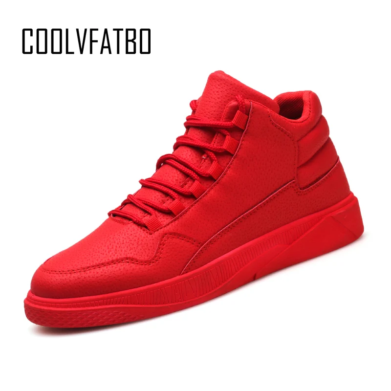 Red COOLVFATBO Мужская Вулканизированная обувь; зимняя обувь на плоской подошве; теплые плюшевые удобные мужские кроссовки; замшевая мужская обувь на шнуровке - Цвет: Red