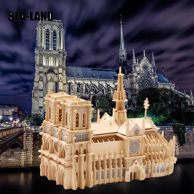Детская 3D головоломка, игрушки Нотр-Дам де Пари, Всемирно Известные здания, игрушка, модель, деревянная головоломка, высокое качество, деревянный подарок для детей
