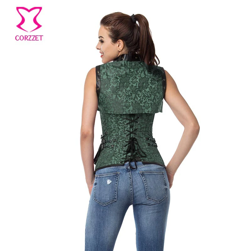 Черный/зеленый стальной корсет с косточками стимпанк Корсеты и бюстье