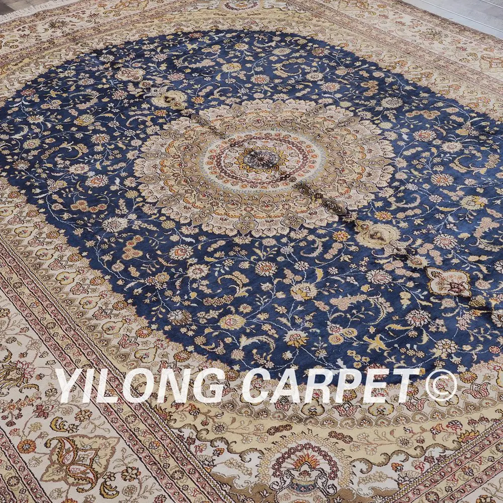 Beste Yilong 9'x12 'Vantage Perzische Zijden Kleed Antiek Blauw Meddalion Turkse Zijde Tapijt (ZW006M9x12)