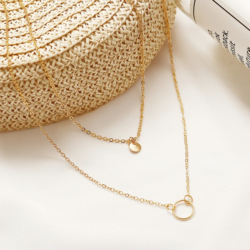 Европейский и американский креативный простой маленький круг 2 слоя ожерелье