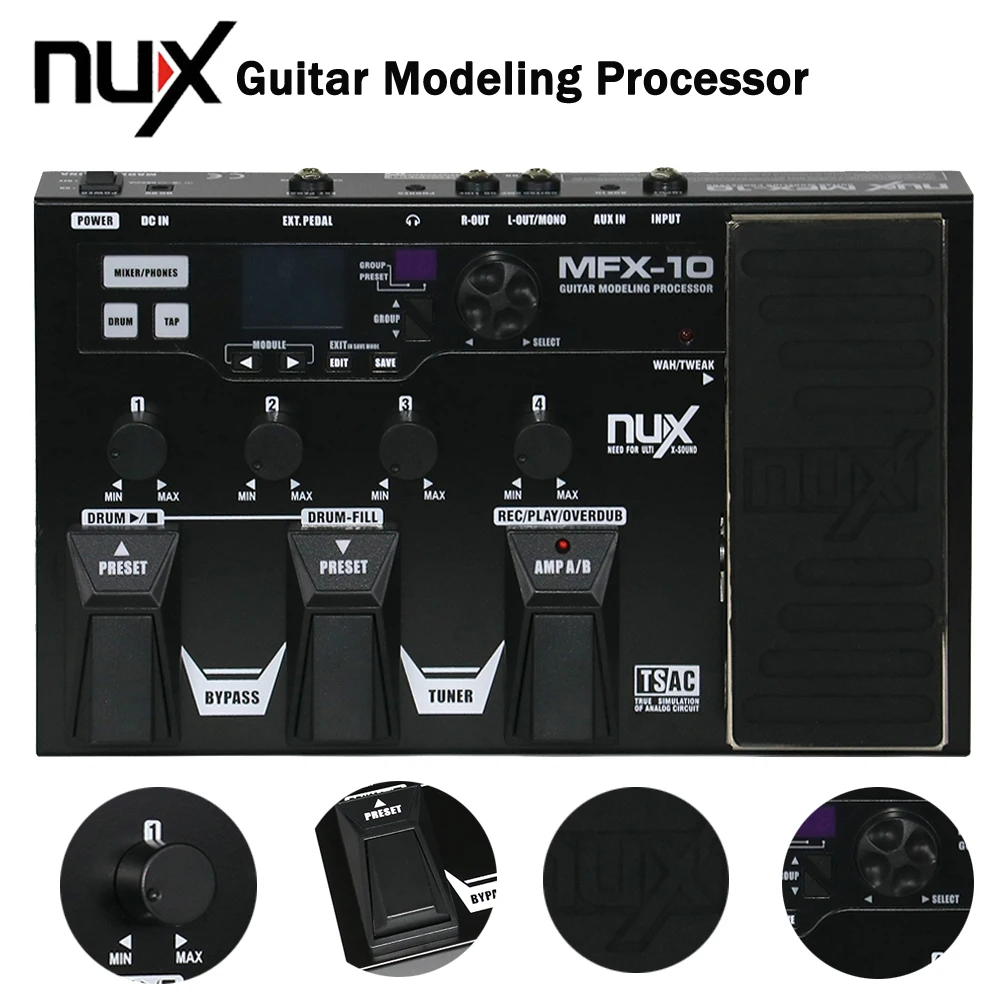 NUX MFX 10 ЖК дисплей Дисплей моделирование Гитарный процессор эффектов Педаль
