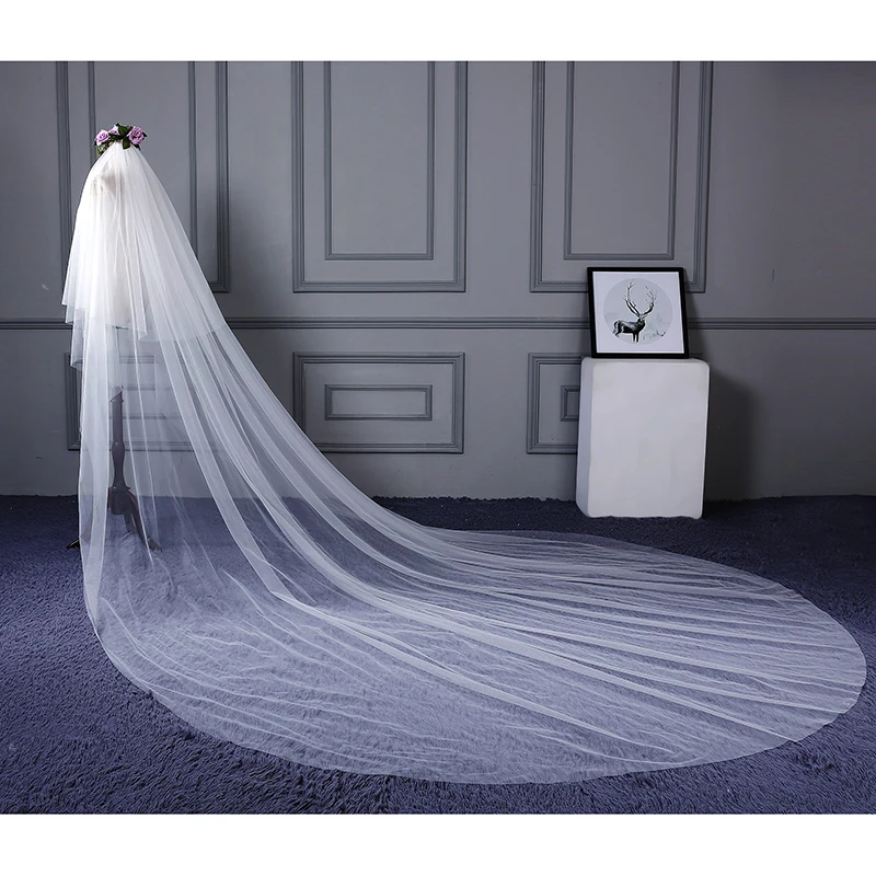 

Long Train Tulle Veils One Layer Simple Bridal Veil Cathedral Wedding Veil 3 Meters Womens Mariage Accessoires Cheap 2019 New