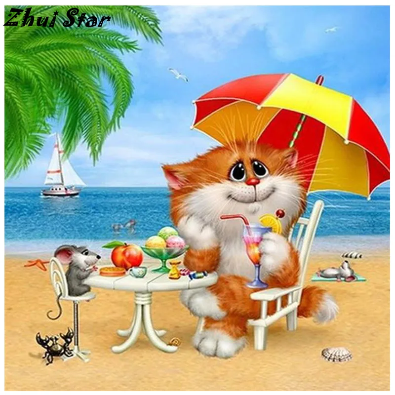 Zhui Star Animal серия Алмазная вышивка пляжная кошка полная квадратная полимерная
