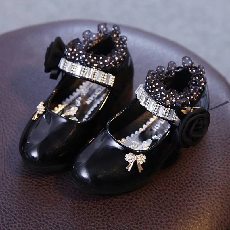 BeckyWalk/цветок Стразы Туфли в стиле Принцесса Лакированная кожа для девочек