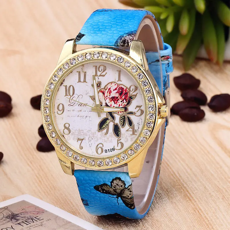 2018 дешевые горячая Распродажа модные женские часы с розами большим циферблатом