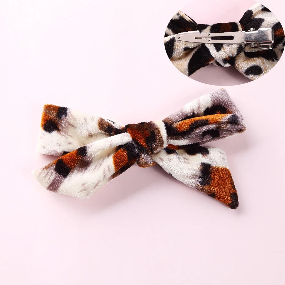 with hair clip 01 Бархатный ручной нейлоновый бант или зажим, Леопардовый принт заколки для волос, аксессуары для волос для школьниц - Цвет: with hair clip 01