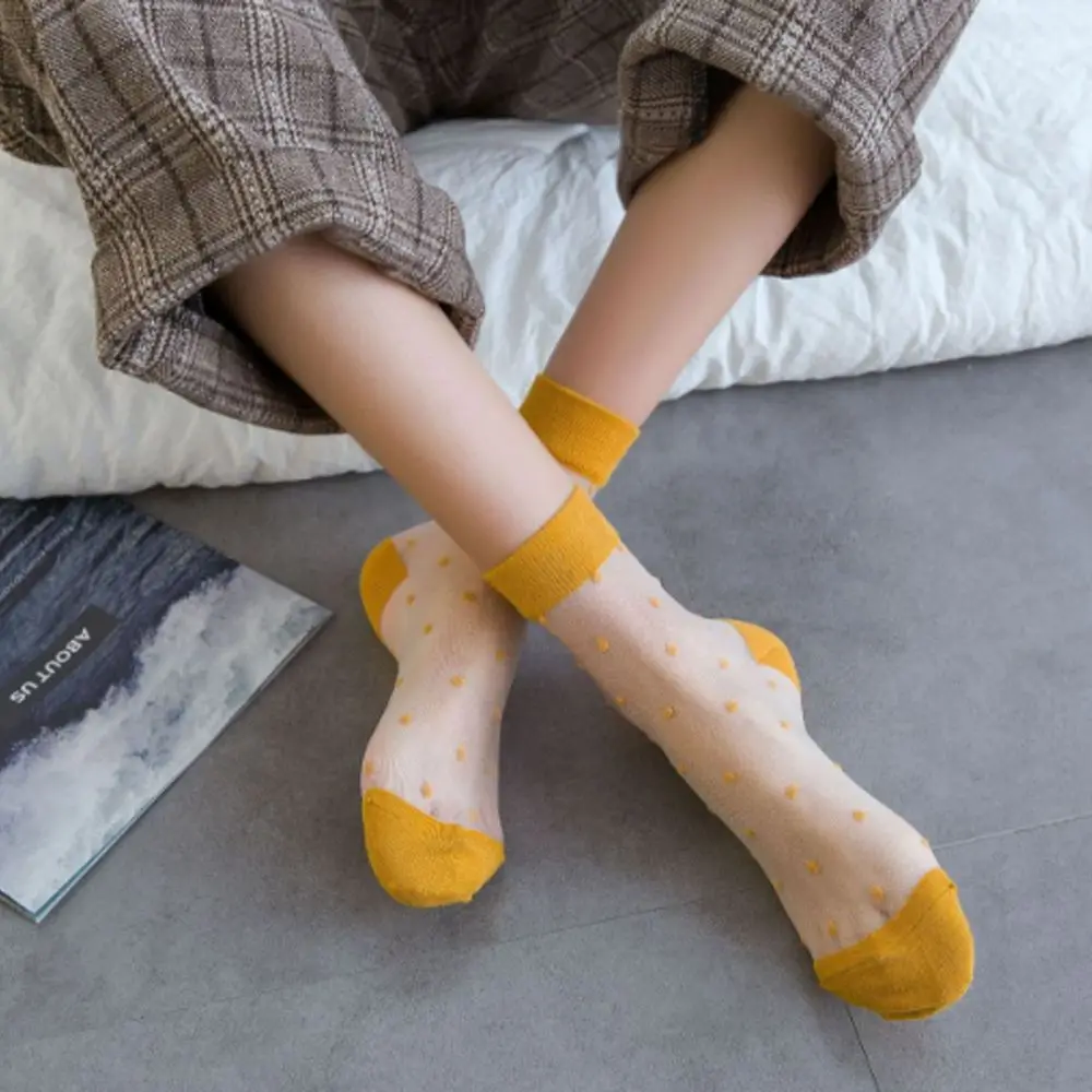 Носки женские летние яркие дышащие ультратонкие в горошек | Женская одежда