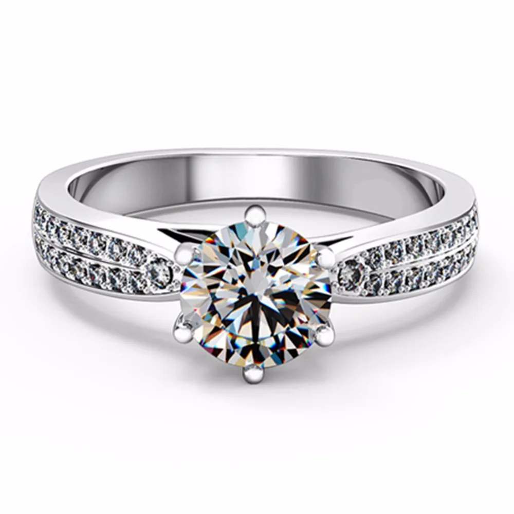

Бриллиантовое обручальное кольцо с муассанитом, цвет 1CT D, для женщин, 14 к, кольцо из белого золота с бриллиантами, гарантия качества