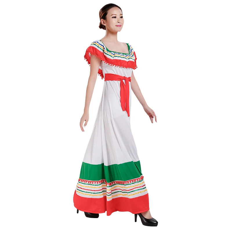 2017 Мексика Женский Костюм Взрослый Полиэстер Белый Косплей Фантазийное Праздничное Длинное Платье Карнавал Хэллоуин Детский День Подарок Выступление.