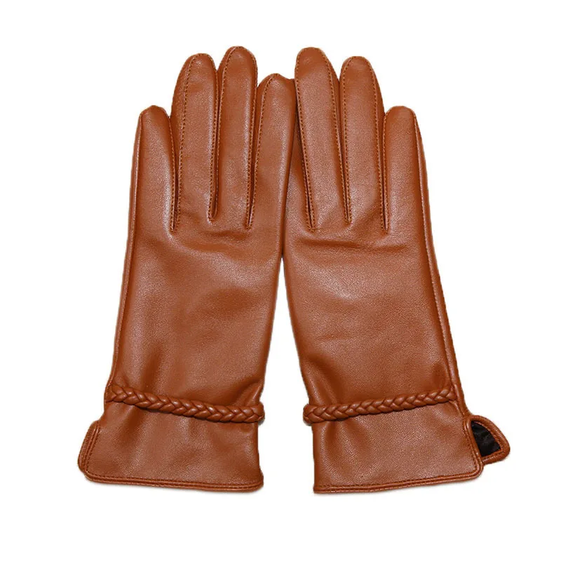 Новейшие женские овчины перчатки из натуральной кожи с плюшевой подкладкой