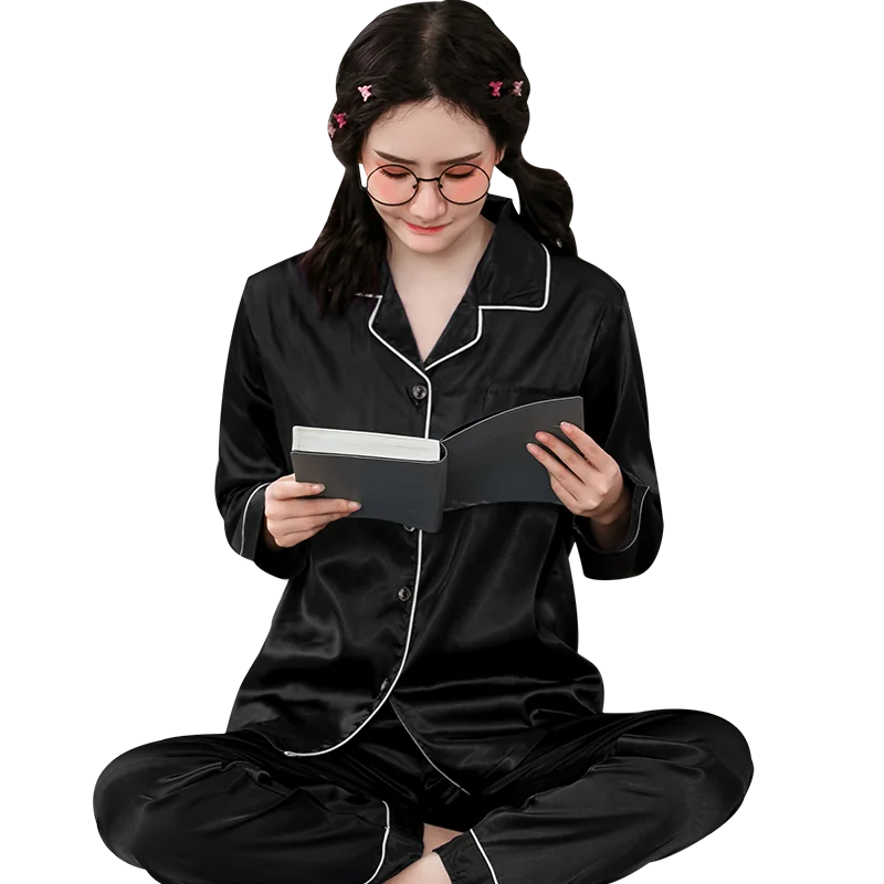 Женская пижама атласная Шелковая для взрослых большие размеры Осеннее белье с