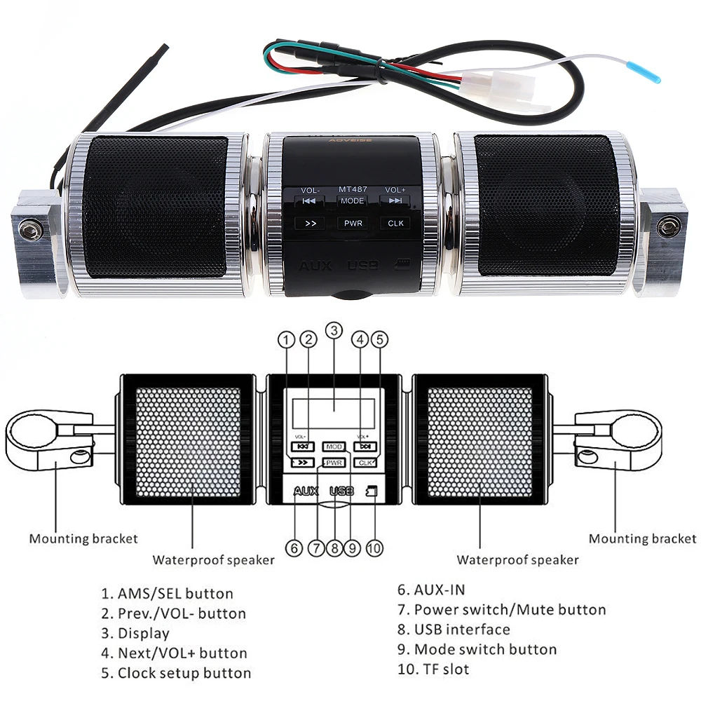 Водонепроницаемый Bluetooth музыкальный плеер для мотоцикла с fm-радио и MP3 USB наушниками Aux In для мотоцикла мотоцикл Bycycle