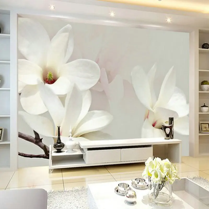 

8d/5d White Mangnolia Flower Papel Mural 3d Wall Murals Wallpaper for Living Room TV Sofa Background 3d photo mural Wall paper