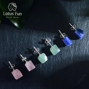 Женские серьги-гвоздики Lotus Fun, винтажные дизайнерские серьги из настоящего серебра 925 пробы с натуральным камнем