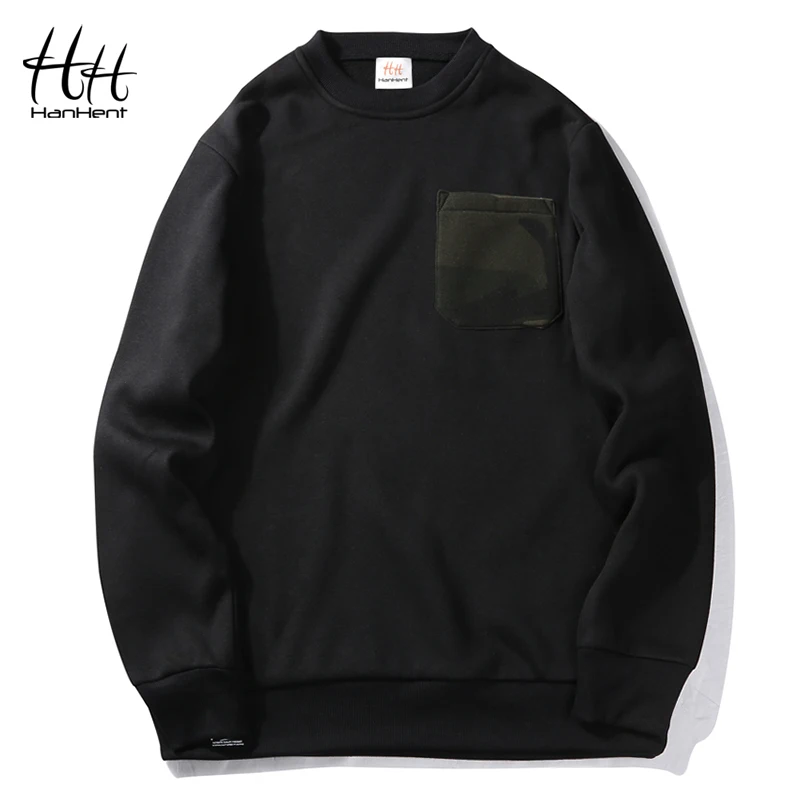 HanHent Fashion Round Neck Men's Sweatshirts With Pockets Casual Loose Pullover Long Sleeve Warm Fleece O-neck Hoodies Male | Мужская