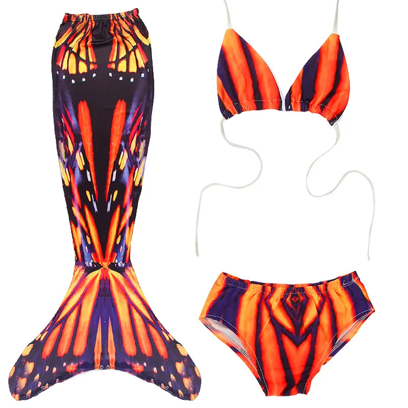 Orange Black Bra Купальный костюм Русалочки для девочек 11 цветов; костюм из 3 предметов для костюмированной вечеринки; Детский костюм с хвостом Русалочки Ариэль; детский купальник - Цвет: Orange Black Bra