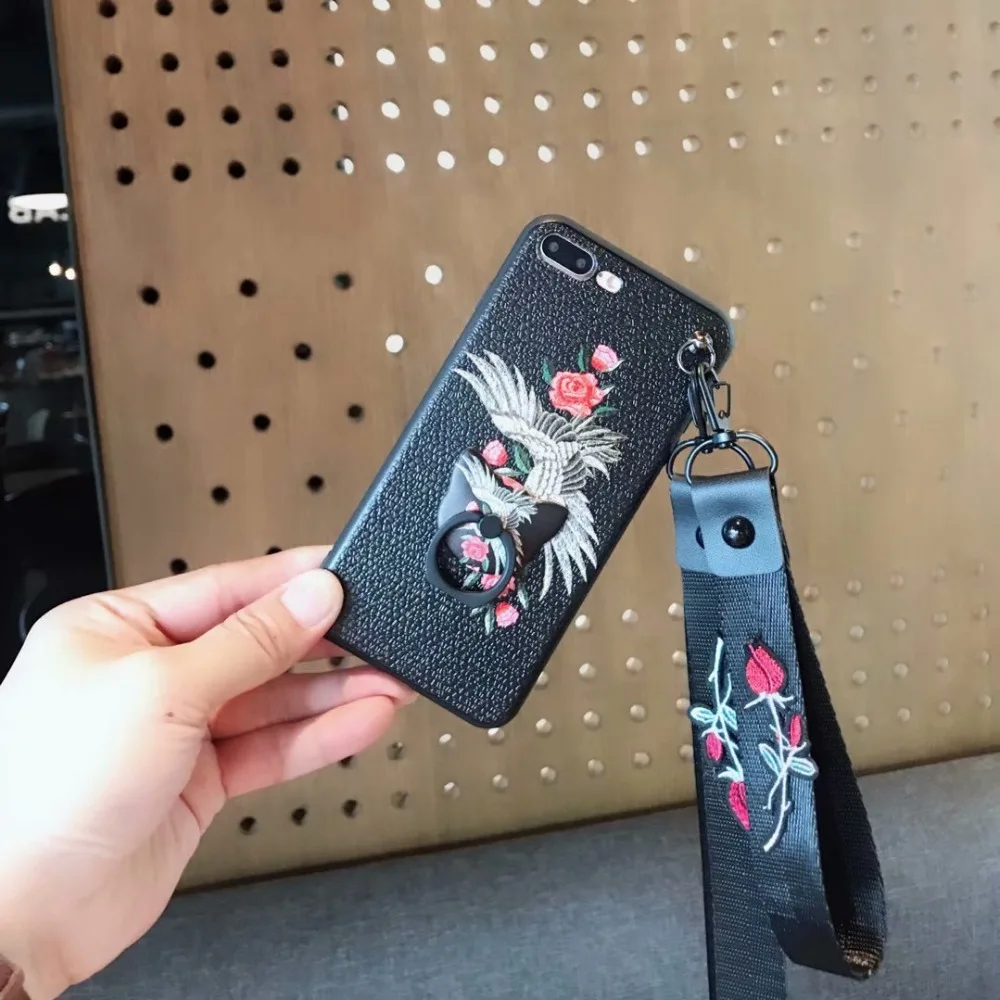 Сумка для телефона чехол Apple iPhone 7 8 Plus X 6s 6 Модный с цветами и птицами держателем на
