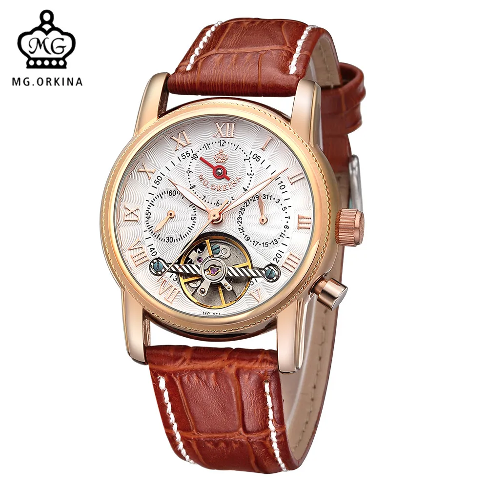 Мг. Orkina мужские Часы роскошные розового золота Orologio Uomo Авто Дата месяц день