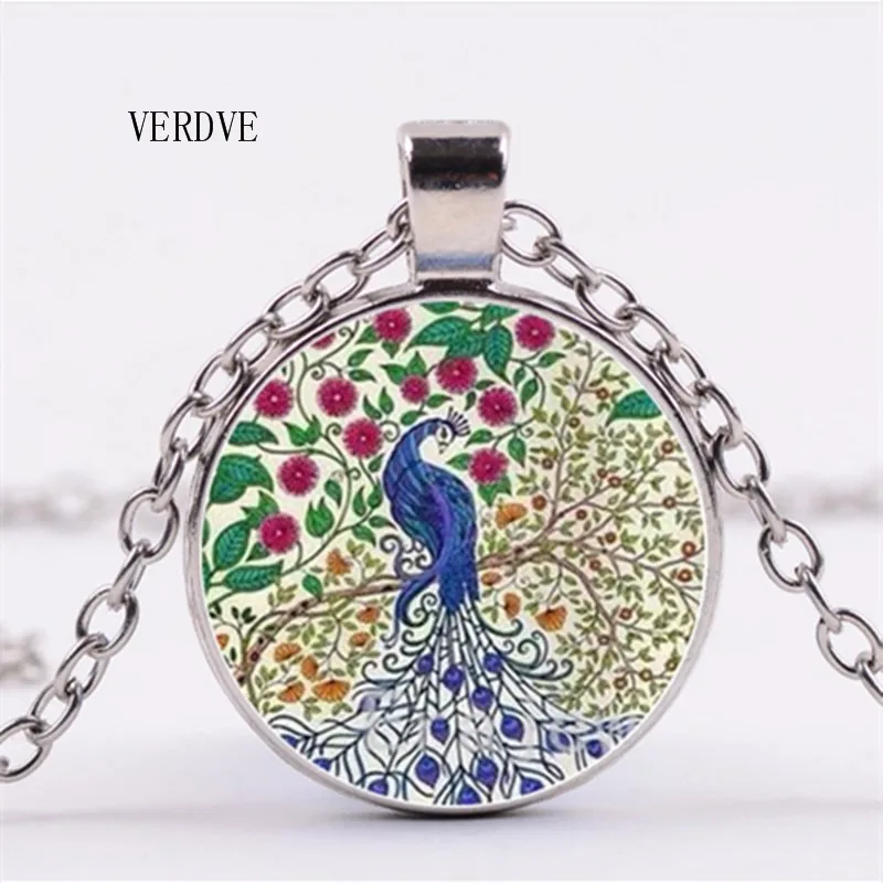 VERVE 3 цвета ожерелье павлина, Птица Ювелирные изделия ожерелье художественная стеклянная подвеска Павлин Кристалл ожерелье Модные ювелирные изделия