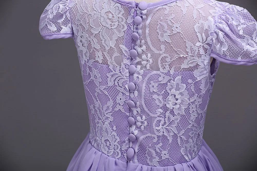 Girl Lace Chiffon Short Sleeve Princess Dress 2018 Summer Girls Long Party kids Bridesmaid Wedding Age 6-15 Years old | Детская одежда