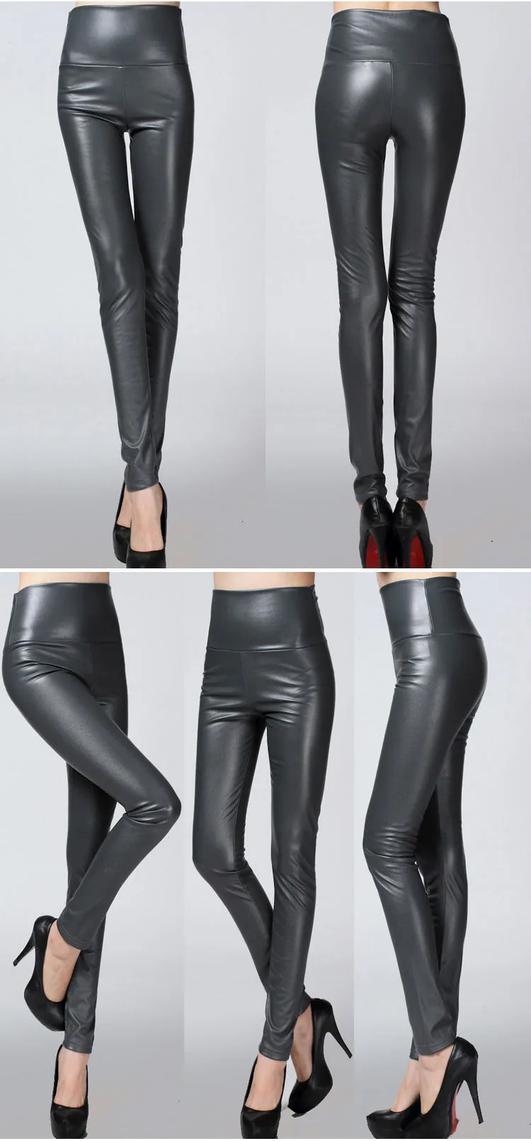 Плюс Pu Цвет искусственная кожа Высокая талия узкие кожаные брюки женские