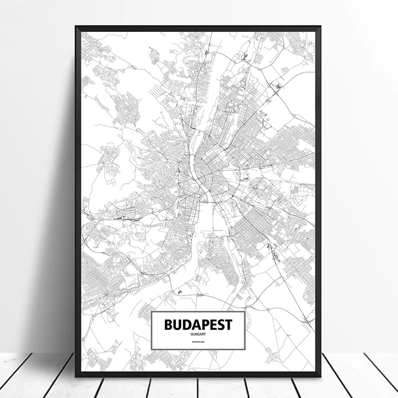

Budapest, Hungary Black White Custom World City Map Poster Canvas Print Nordic Style Wall Art Home Decor Wall Decor