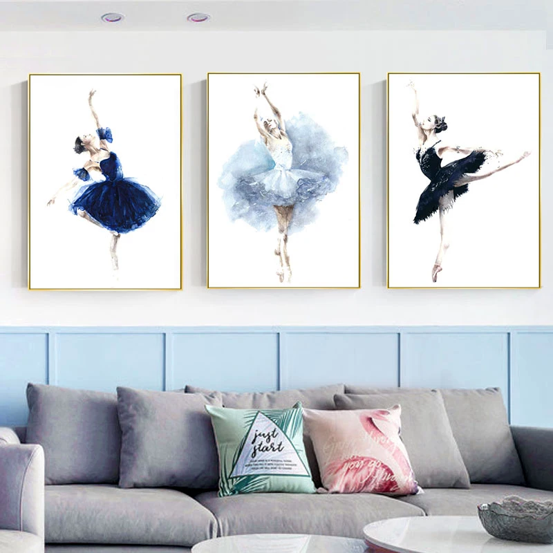 Unframed Nordic Canvas Painting Wall Art Watercolor Princess Modern Ballet Girl for Girls Kids Room wall picture poster | Дом и сад