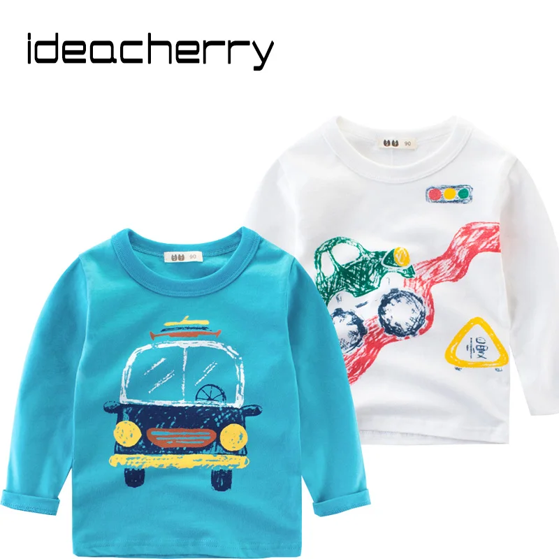 

Детская футболка с длинным рукавом ideacherry, хлопковая кофта с мультяшным автомобилем для мальчиков, на весну