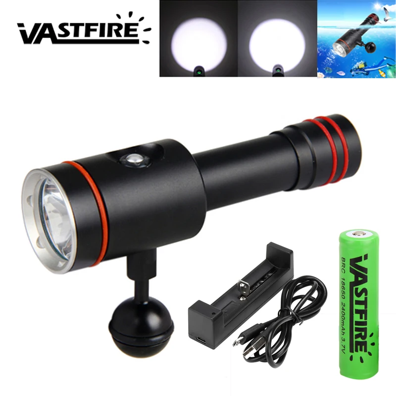 Светодиодный подводный фонарик VASTFIRE с креплением для дайвинга