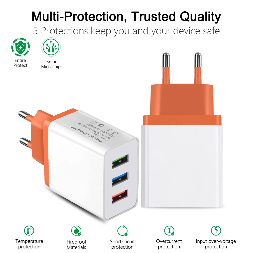 Универсальное зарядное устройство с 3 USB портами 5 В А для iPhone 11 Pro быстрая зарядка