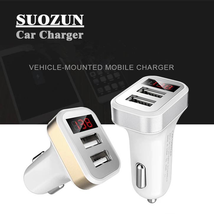 SUOZUN 5V USB Автомобильное зарядное устройство со светодиодным экраном умный