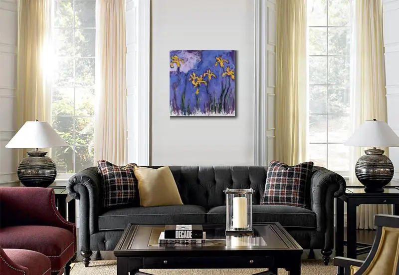 Высокое качество репродукции картин Клода Моне желтые Ирисы с розовым облаком