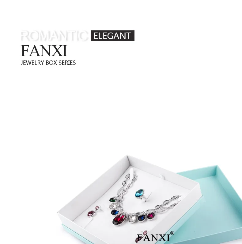 FANXI небесно-голубая бумага с имитацией кожи Ювелирная Подарочная коробка для упаковки ювелирных изделий Кольцо Браслет ожерелье цепи Органайзер коробка витрина