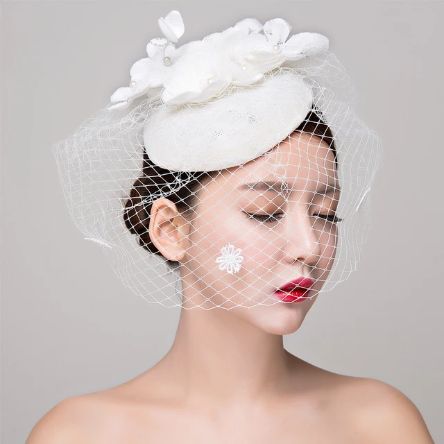 Bride studio photo headdress lace linen shallow white hat hair ornaments wedding dress accessories women fasinator hat Hair Clip 2