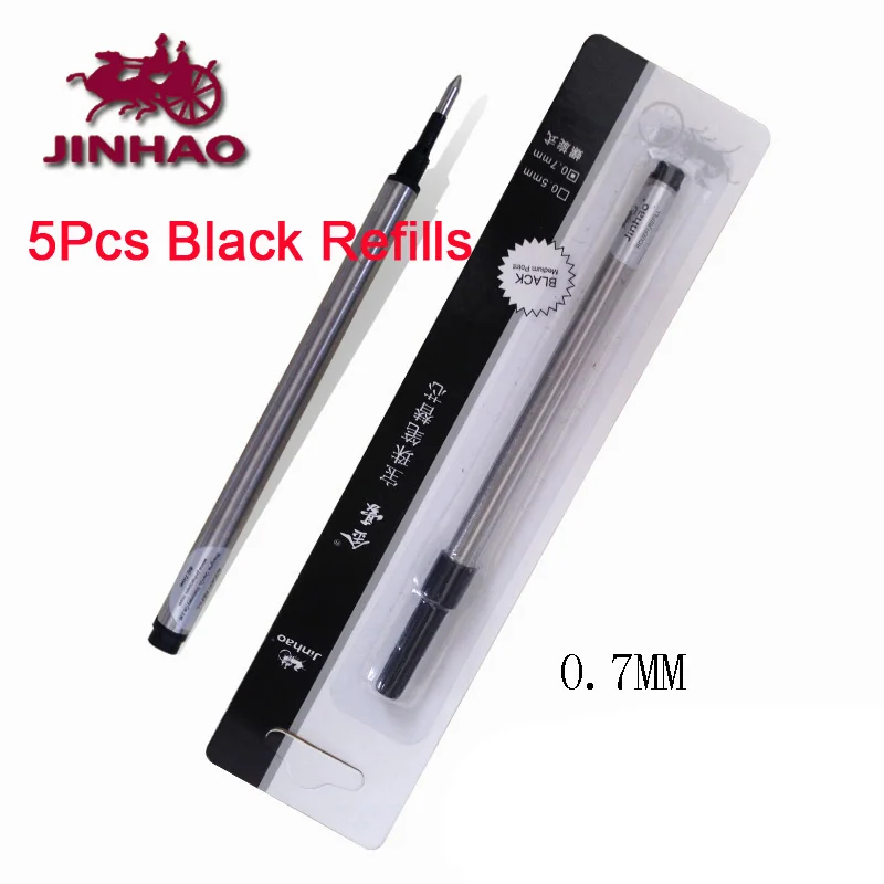 5Pcs black refills Jinhao 126 Высококачественная Черная Серебристая Ручка-роллер 0,7 мм черные чернила, заправка металлической шариковой ручкой для студентов, школьные принадлежности - Цвет: 5Pcs black refills